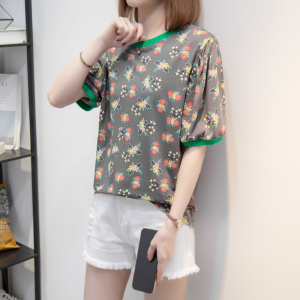 RM4588#夏季t恤女短袖宽松显瘦胖mm韩版小清新大码螺纹领口和袖口T恤上衣