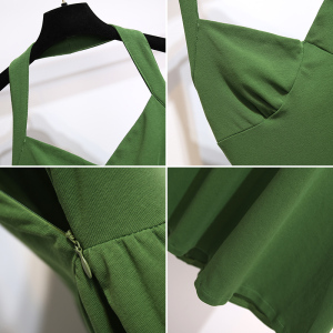 RM2038#胖mm御姐风挂脖连衣裙女新款女装高级感法式复古微胖绿色吊带裙子
