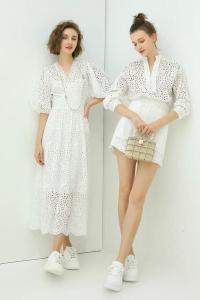 PS35962# 夏季新款韩版V领白色镂空长裙收腰显瘦裙子连衣裙女ins 服装批发女装直播货源