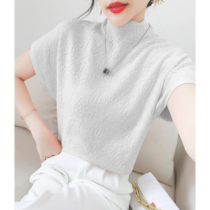 PS26079# 韩版气质时尚针织T恤提花大码休闲上衣夏季新款短袖 服装批发女装直播货源