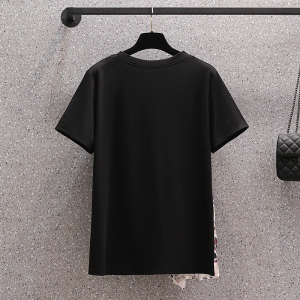 TR14154# 大码女装夏季新款时尚气质撞色拼接设计感短袖T恤上衣女 服装批发女装服饰货源