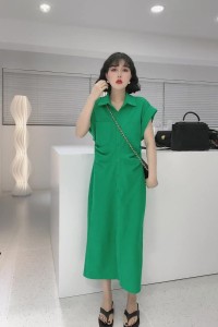 PS31505# 韩系时尚女装夏季新款单排扣纯色连衣裙 服装批发女装直播货源