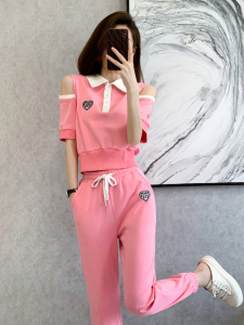 PS29891# 粉色时尚休闲运动套装女夏季薄款短袖设计感洋气减龄气质两件套潮 服装批发女装直播货源