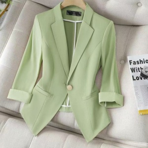 PS26856# 绿色薄款小西装外套女夏季新款气质中袖白色修身收腰女士西服 服装批发女装直播货源