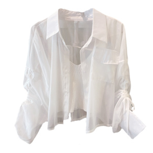 RM2115#春夏季时尚两件套小众设计感洋气泡泡袖衬衫防晒衫配小吊带