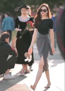 PS54683# 韩版休闲时尚一字领短袖气质上衣女夏季开叉绑带半身裙套装潮