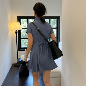 PS27215# 蓝色衬衫连衣裙新款夏季法式设计感小众中长裙子女 服装批发女装直播货源