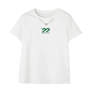 PS31205# 德玛纳字母印花短袖t恤女夏新款薄款高端棉时尚白色打底衫 服装批发女装直播货源