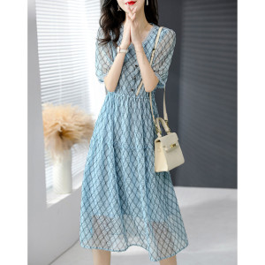 TR37141# 设计师推荐夏时尚蓝色轻薄清爽裙子连衣裙 服装批发女装批发服饰货源