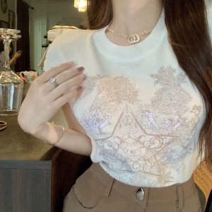RM2244#复古日系刺绣无袖针织衫女夏季新款重工设计感小众上衣潮