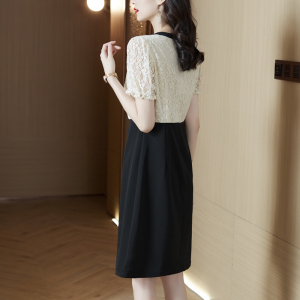 RM6839#夏季新款气质时尚拼色舒适短袖减龄气质连衣裙女