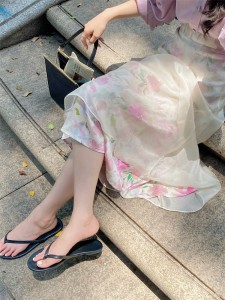 PS41310# 夏季新款韩版chic气质网红爆款温柔优雅拼软纱半身裙 服装批发女装直播货源