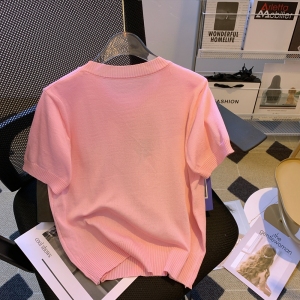 PS29099# 欧货女装粉色立体花朵钉珠短袖针织衫女装夏季新款衣 服装批发女装直播货源