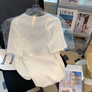 CX8585# 最便宜服饰批发 棉白色爱心短袖t恤女夏宽松设计感小众上衣