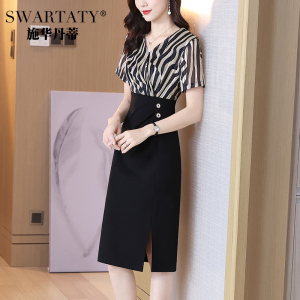 RM5652#气质连衣裙2023夏季新款V领女士洋气时尚拼接修身包臀裙子高级感