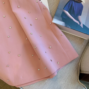 PS28451# 女装粉色镶钻短袖连衣裙收腰仙女裙 服装批发女装直播货源