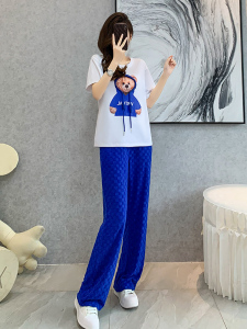 KM18814#时尚休闲套装女夏2022新款韩版短袖t恤洋气时髦阔腿裤运动两件套