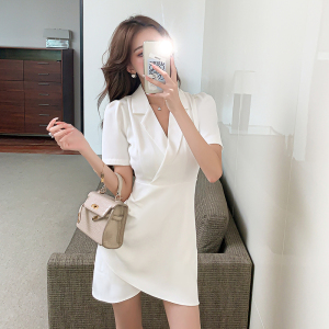 PS29577# 高级质感西装白色连衣裙新款夏季小个子OL气质小白裙子 服装批发女装直播货源