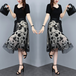 RM12542#假两件连衣裙女夏季2023新款高级感气质减龄洋气遮肚网纱拼接裙子