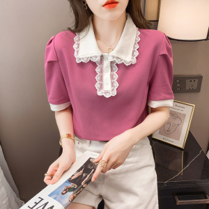 PS54180# 夏季新款短袖Polo衫上衣设计感小众T恤女韩版蕾丝边轻熟女装 服装批发女装直播货源