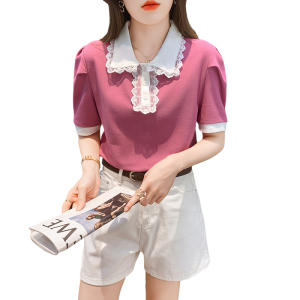 PS54180# 夏季新款短袖Polo衫上衣设计感小众T恤女韩版蕾丝边轻熟女装 服装批发女装直播货源