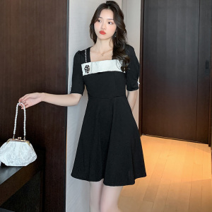PS48611# 夏季女装新款小香风年黑色设计感小众赫本风连衣裙子短袖 服装批发女装直播货源
