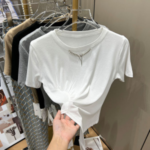 PS29159# 白色不规则t恤女短袖夏装新款洋气开叉设计感短款上衣潮 服装批发女装直播货源
