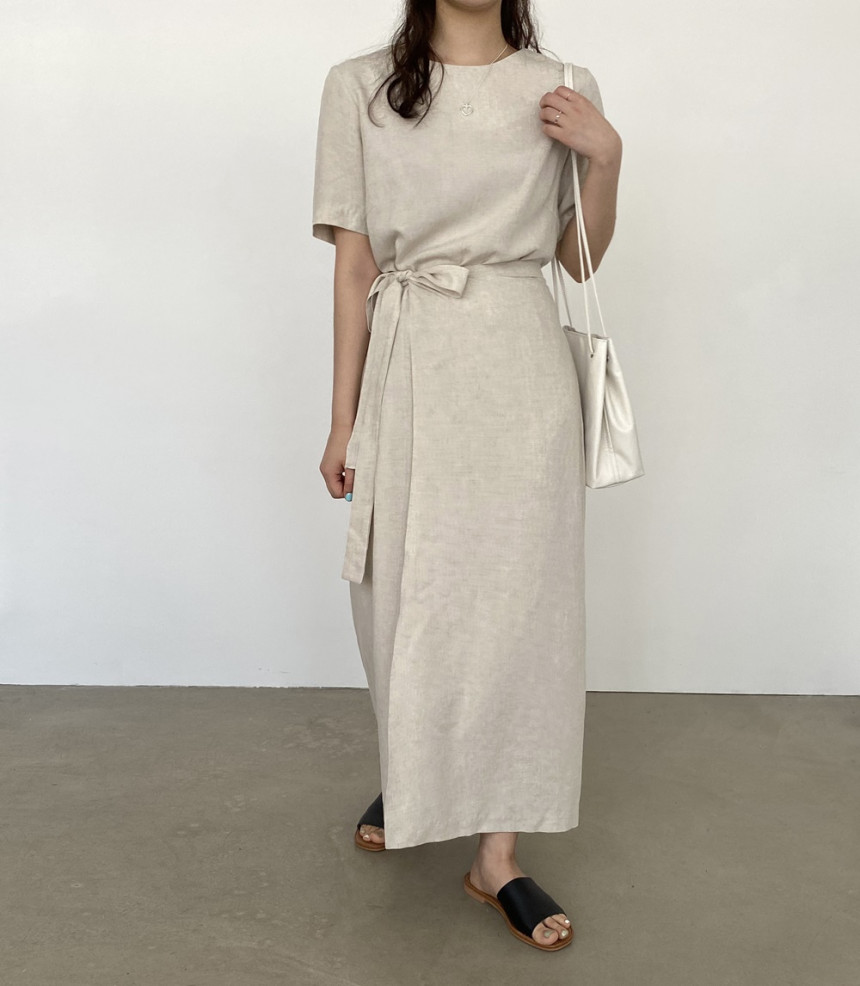 Size update Korean chic summer strap waist wrap cotton and linen dress