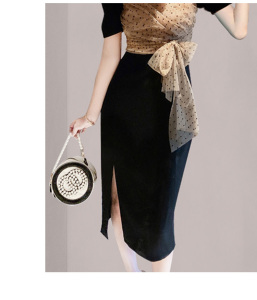 RM4902#小心机性感显瘦气质减龄包臀裙2023夏装新款女网纱波点开叉连衣裙
