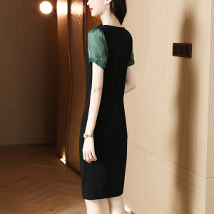 KM15705#法式连衣裙女短袖夏装高级感设计感小众气质斜领开叉包臀裙