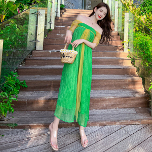 PS30636# 汉服改良绿色连衣裙女夏季新款少女中国风度假裙 服装批发女装直播货源