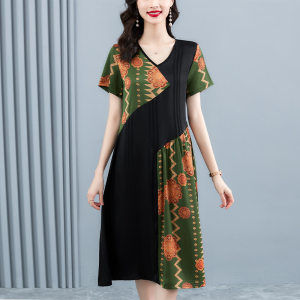 KM16118#重磅连衣裙2022新款高端奢华大牌设计感桑蚕丝印花拼接气质裙