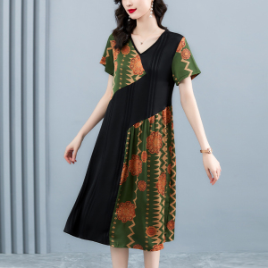 KM16118#重磅连衣裙2022新款高端奢华大牌设计感桑蚕丝印花拼接气质裙