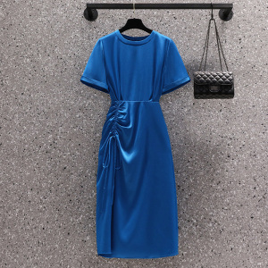 KM19921#大码女装商场同款2022夏新款裙子小众设计法式遮肚显瘦连衣裙
