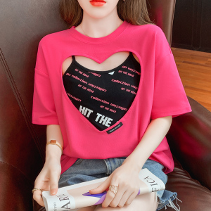 PS36348# 新款韩版镂空爱心T恤印花吊带两件套宽松显瘦百搭上衣 服装批发女装直播货源