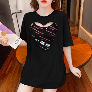 PS36348# 新款韩版镂空爱心T恤印花吊带两件套宽松显瘦百搭上衣 服装批发女装直播货源