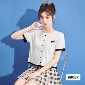 CX8563# 最便宜服饰批发 夏季新款清新蝴蝶刺绣针织T恤韩版修身甜美短袖上衣