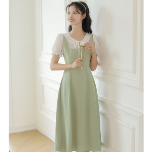 PS54648# 法式牛油果绿连衣裙女夏季 服装批发夏装货源