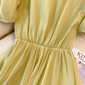 PS30597# 夏季新款中式泡泡袖高级感复古气质温柔风绿色连衣裙子 服装批发女装直播货源