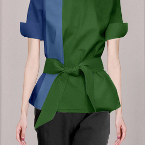 KM15998#新款设计感小众收腰衬衫蓝绿撞色短袖衬衣