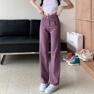 PS31545# 紫色牛仔裤子女夏季新款设计感直筒裤复古宽松阔腿裤子 服装批发女装直播货源