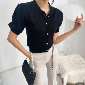 PS30886# 韩国夏季单排金属扣显瘦薄款冰丝针织衫开衫小外套 服装批发女装直播货源