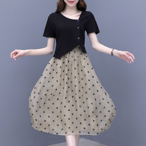 KM20338#夏季韩版小心机短袖搭配波点气质显瘦半身裙套装女