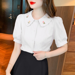 RM3550#法式重工刺绣甜美上衣夏季新款设计感小众衬衣韩版短袖
