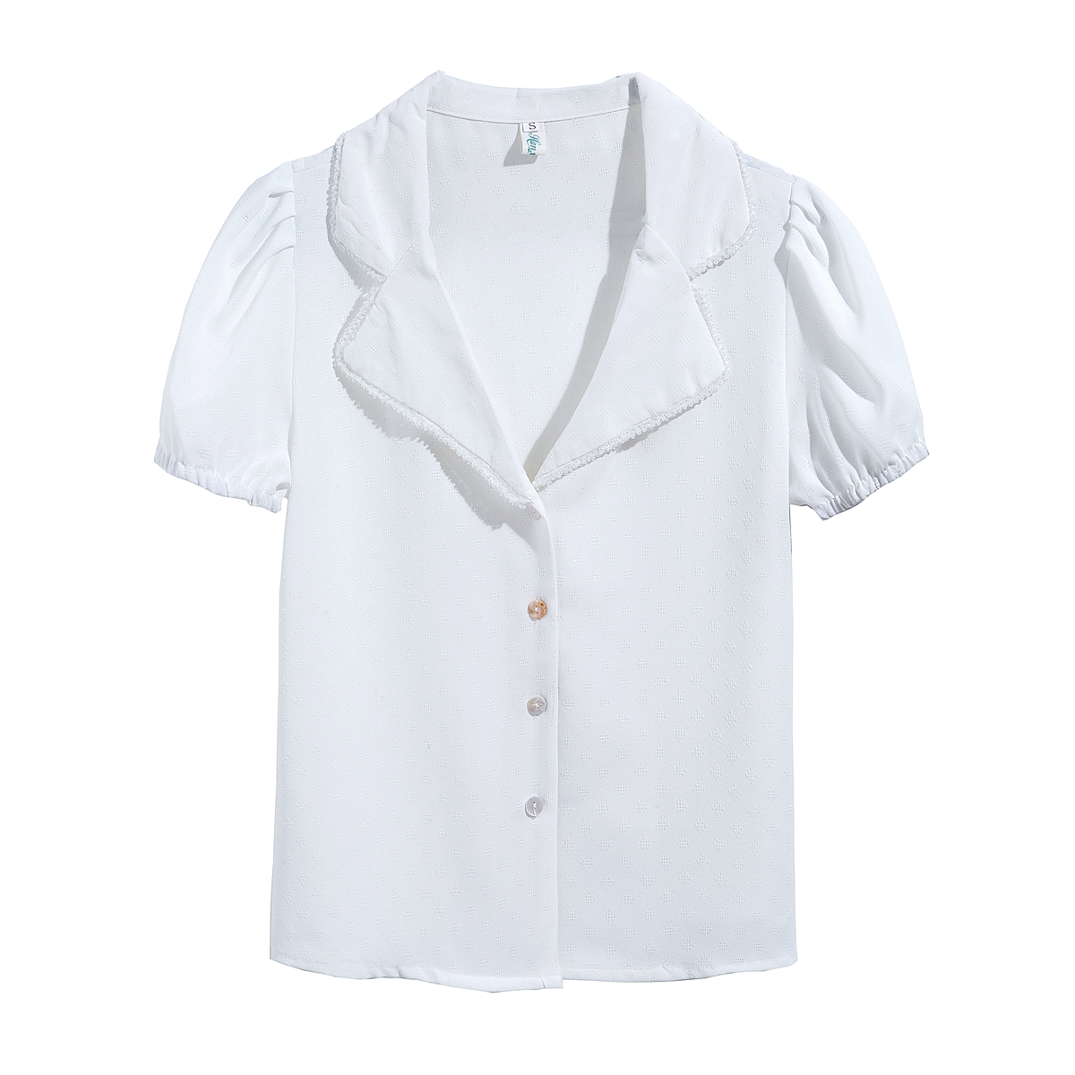 2024新款翻领短袖白衬衫女夏法式复古白色衬衣设计感小众别致上衣