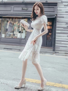 PS32782# 裙子新款夏性感气质法式仙女裙超仙白色蕾丝泡泡袖连衣裙 服装批发女装直播货源