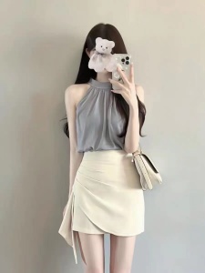 TR53988# 夏新款设计感纯欲风套装裙女时尚高级感通勤法式背心半身裙两件套