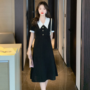 RM14944#法式通勤小个子黑色长裙2023新款小香赫本风气质连衣裙子女装夏季