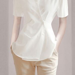 KM15971#夏季新款女装设计感不规则V领上衣系带
