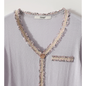 KM16034# 重工3D编织绣花 优雅淡紫 羊毛针织T恤